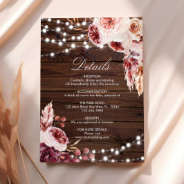 Tarjeta De Recepción Detalles del Rosa bohemio  Boda de madera rústica