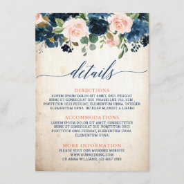 Tarjeta De Recepción Detalles del Rosa de Rubor Boho Rustic Boda