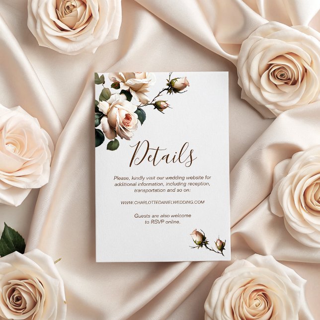 Tarjeta De Recepción Detalles del Rosa de té espléndido (Gorgeous Tea Rose Wedding Details Enclosure Card)