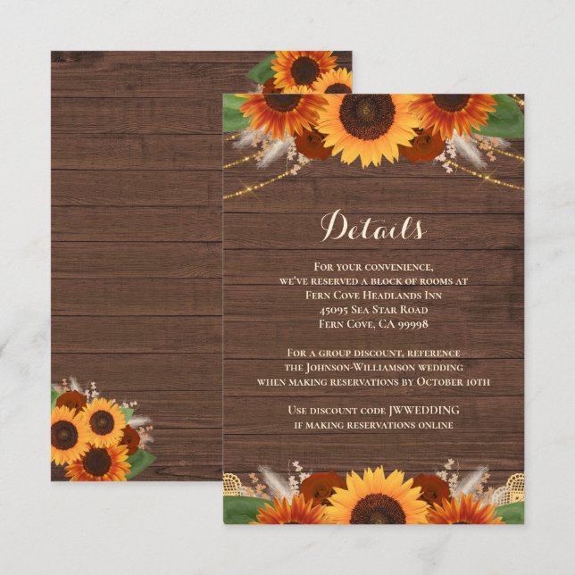 Tarjeta De Recepción Detalles del Rosa de Terracota de Girasol Rústico (Anverso / Reverso)
