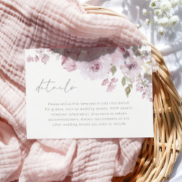 Tarjeta De Recepción Detalles del Rosa Dusty Mauve Rubor Floral Boda