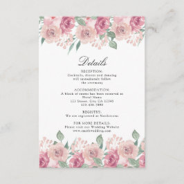 Tarjeta De Recepción Detalles del Rosa Dusty Rubor Floral Boda