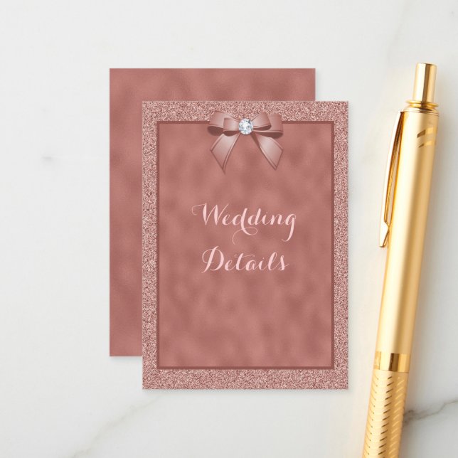 Tarjeta De Recepción Detalles del Rosa Gold y del Purpurina elegante (Anverso/Reverso In Situ)