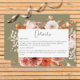 Tarjeta De Recepción Detalles del sabio floral del Naranja Quemado Boho