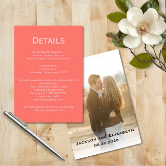 Tarjeta De Recepción Detalles del simple Boda de Coral Moderno y Fotogr