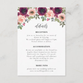 Tarjeta De Recepción Detalles del simple Boda floral de color burdeos