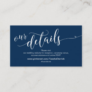 Tarjeta De Recepción Detalles del sitio web de Beautifu Navy Blue, Boda
