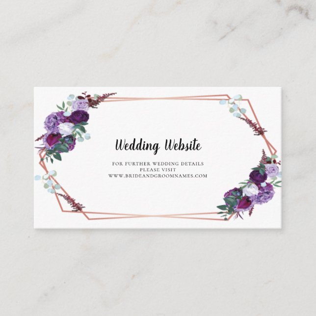 Tarjeta De Recepción Detalles del sitio web de Boda morado floral (Anverso)