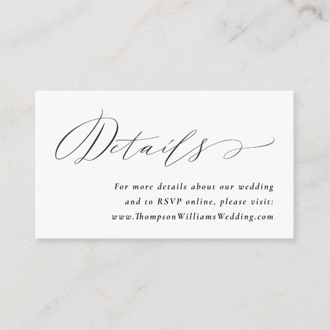 Tarjeta De Recepción Detalles del sitio web de Jane Simple Calligraphy  (Anverso)