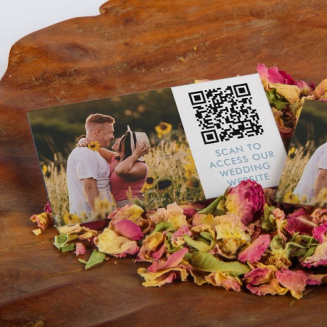 Tarjeta De Recepción Detalles del sitio web del Boda azul QR Code & Pho (Subido por el creador)