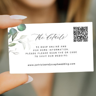 Tarjeta De Recepción Detalles del sitio web del boda de eucalipto de QR