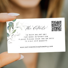 Tarjeta De Recepción Detalles del sitio web del boda de verde elegante