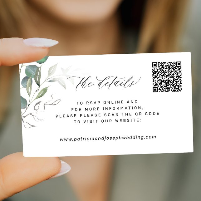 Tarjeta De Recepción Detalles del sitio web del boda de verde elegante  (Subido por el creador)