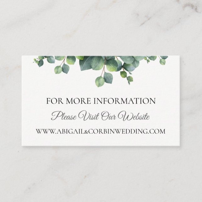 Tarjeta De Recepción Detalles del sitio web del Boda Eucalyptus Bouquet (Anverso)