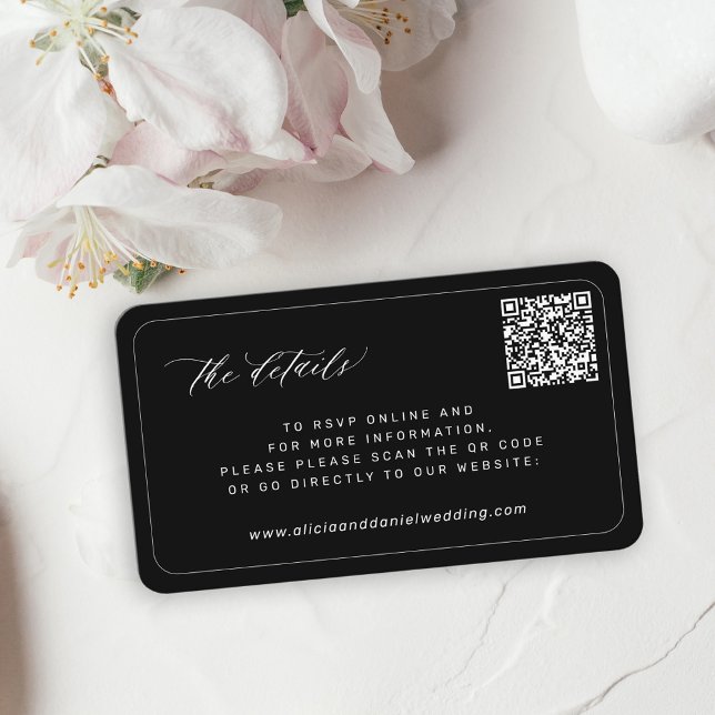 Tarjeta De Recepción Detalles del sitio web del boda negro moderno QR C (Subido por el creador)