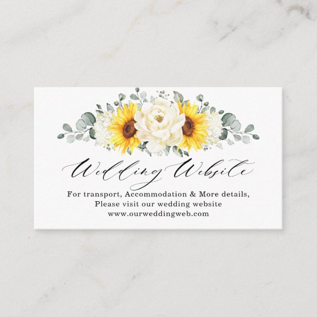 Tarjeta De Recepción Detalles del sitio web del Boda Sunflower Ivory Pe (Anverso)