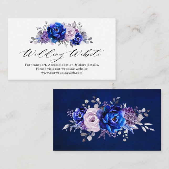 Tarjeta De Recepción Detalles del sitio web Royal Blue Lilac Purple Flo (Anverso / Reverso)