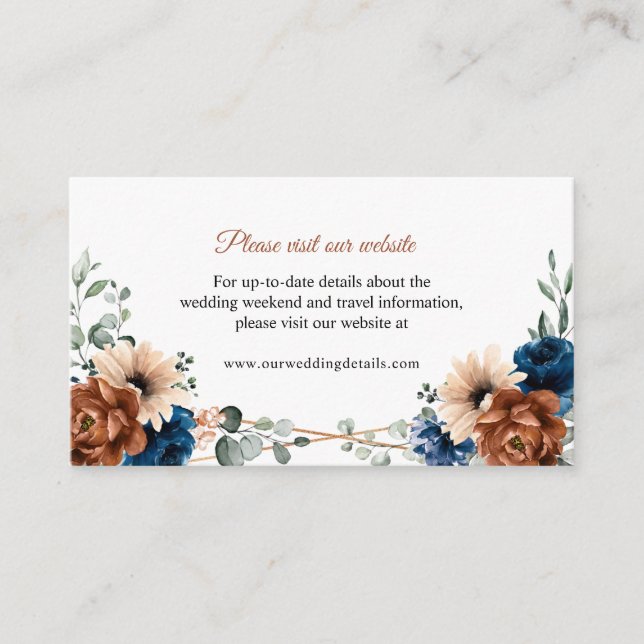 Tarjeta De Recepción Detalles del sitio web Terracotta Navy Blue Greene (Anverso)