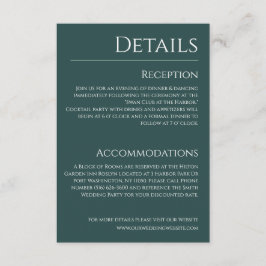 Tarjeta De Recepción Detalles del verde esmeralda y del Boda blanco-