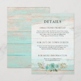 Tarjeta De Recepción Detalles/direcciones de la flor turquesa de madera