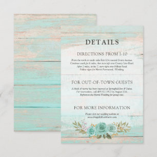 Tarjeta De Recepción Detalles/direcciones de la flor turquesa de madera