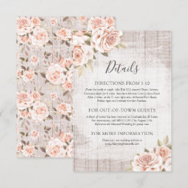 Tarjeta De Recepción Detalles/Direcciones de la Madera Rústica y Rosas