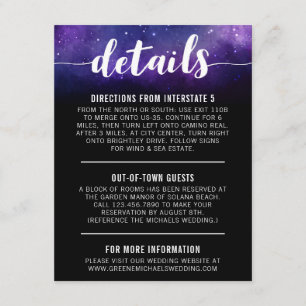 Tarjeta De Recepción Detalles/direcciones del Boda de estrella de galax
