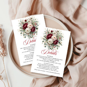 Tarjeta De Recepción Detalles dorados Floral Marsala Eucalipto Premium