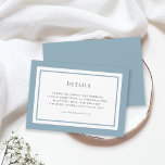 Tarjeta De Recepción Detalles editables del Boda de color de borde<br><div class="desc">Esta moderna tarjeta de detalles clásica de boda presenta un color de fondo editable; para cambiarla del color azul polvoriento al color de su elección, haga clic en el botón personalizar y cambie el color de fondo delantero y posterior. Vea otros artículos bodas coincidentes aquí https://www.zazzle.com/collections/editable_color_classic_round_monogram_wedding_1-119000260232212352?rf=238364477188679314&tc=rc . Personalízalo reemplazando el...</div>