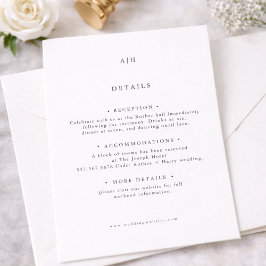 Tarjeta De Recepción Detalles Editoriales de Boda con Monograma Serif M