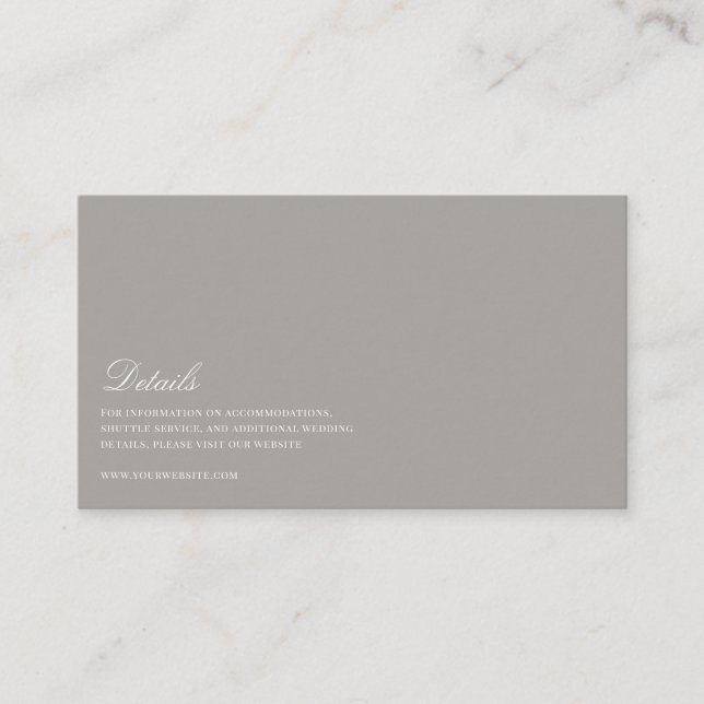 Tarjeta De Recepción Detalles elegantes de Boda blanco y gris (Anverso)