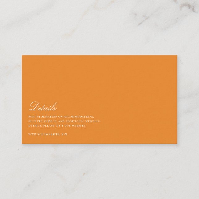 Tarjeta De Recepción Detalles elegantes de Boda blanco y Naranja (Anverso)