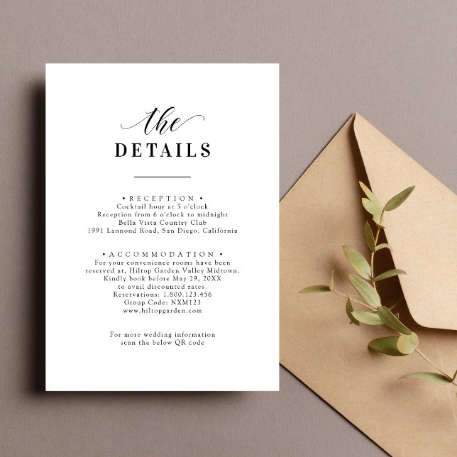 Tarjeta De Recepción Detalles elegantes de Boda blanco y negro (Subido por el creador)