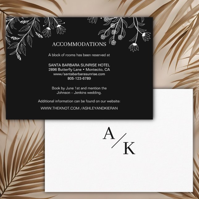 Tarjeta De Recepción Detalles elegantes de Boda blanco y negro floral (Subido por el creador)