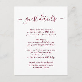 Tarjeta De Recepción Detalles Elegantes de Boda Burgundy Modernos