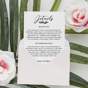 Tarjeta De Recepción Detalles Elegantes de Boda con Ramillete de Verdor