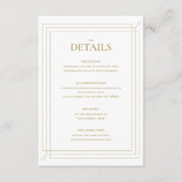 Tarjeta De Recepción Detalles elegantes de Boda dorado y blanco