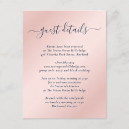 Tarjeta De Recepción Detalles Elegantes de Boda en Azul Marino y Beige 