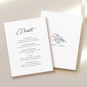 Tarjeta De Recepción Detalles Elegantes de Boda en Negro y Blanco