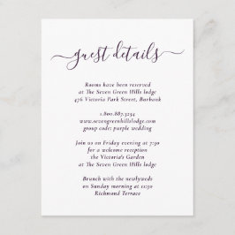 Tarjeta De Recepción Detalles Elegantes de Boda Morada Moderna