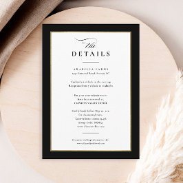 Tarjeta De Recepción Detalles elegantes de Boda negro y oro