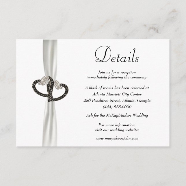 Tarjeta De Recepción Detalles elegantes de Bodas de diamantes blancos y (Anverso)