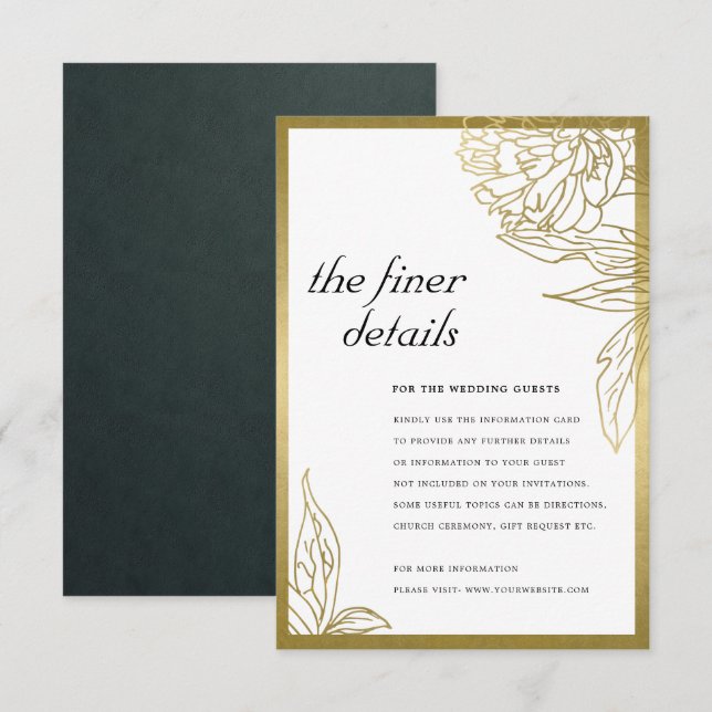TARJETA DE RECEPCIÓN DETALLES ELEGANTES DE BODAS DE FLORALES DE RELIEVE (Anverso / Reverso)
