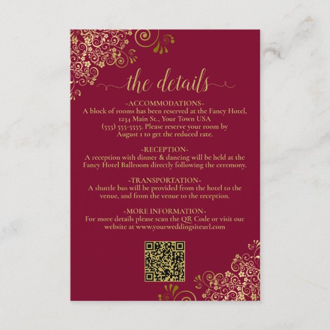 Tarjeta De Recepción Detalles elegantes de código QR para Bodas de Borg (Anverso)