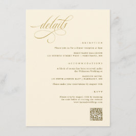 Tarjeta De Recepción Detalles elegantes de crema y Boda dorado