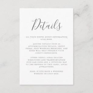 Tarjeta De Recepción Detalles elegantes de información para invitados c