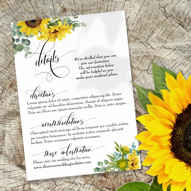 Tarjeta De Recepción Detalles elegantes de la boda, girasoles y eucalip (Subido por el creador)