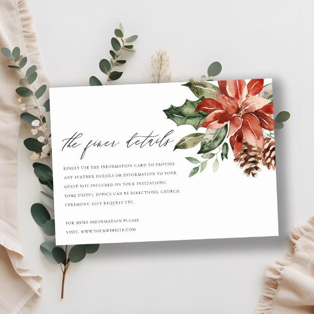 Tarjeta De Recepción Detalles elegantes de la poinsettia roja Pine Cone (Subido por el creador)