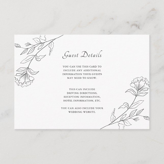 Tarjeta De Recepción Detalles elegantes de los huéspedes florales blanc (Anverso)