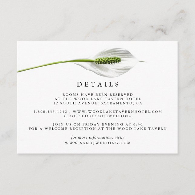 Tarjeta De Recepción Detalles elegantes de los invitados de Cotton Whit (Anverso)